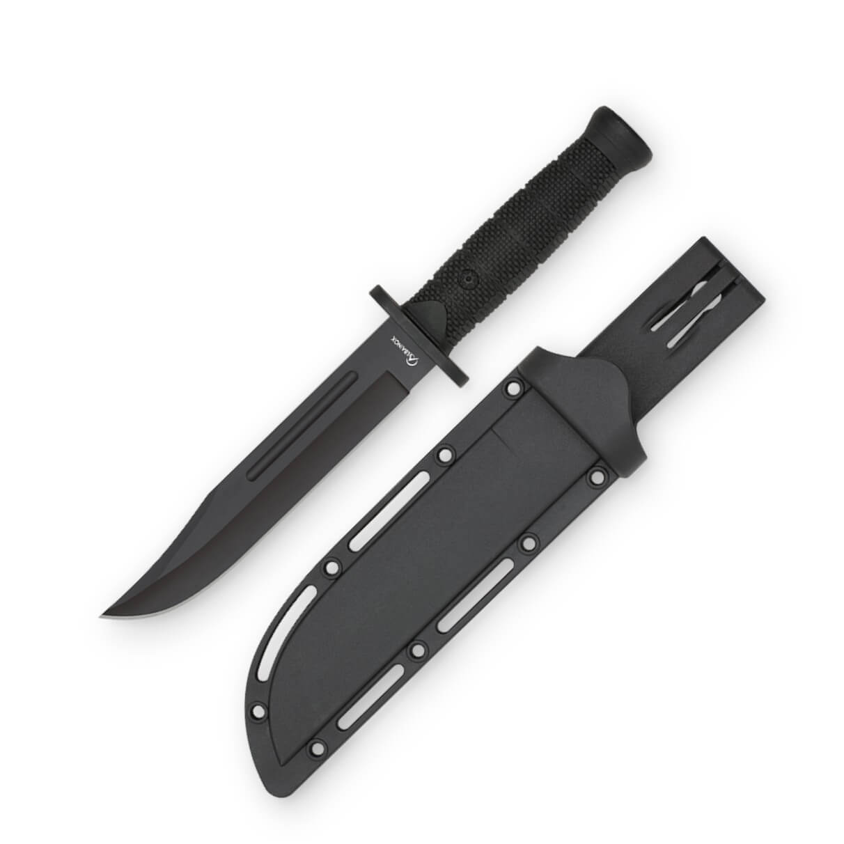 Cuchillo táctico con hoja negra de 17.6 cm y mango de ABS y goma ...