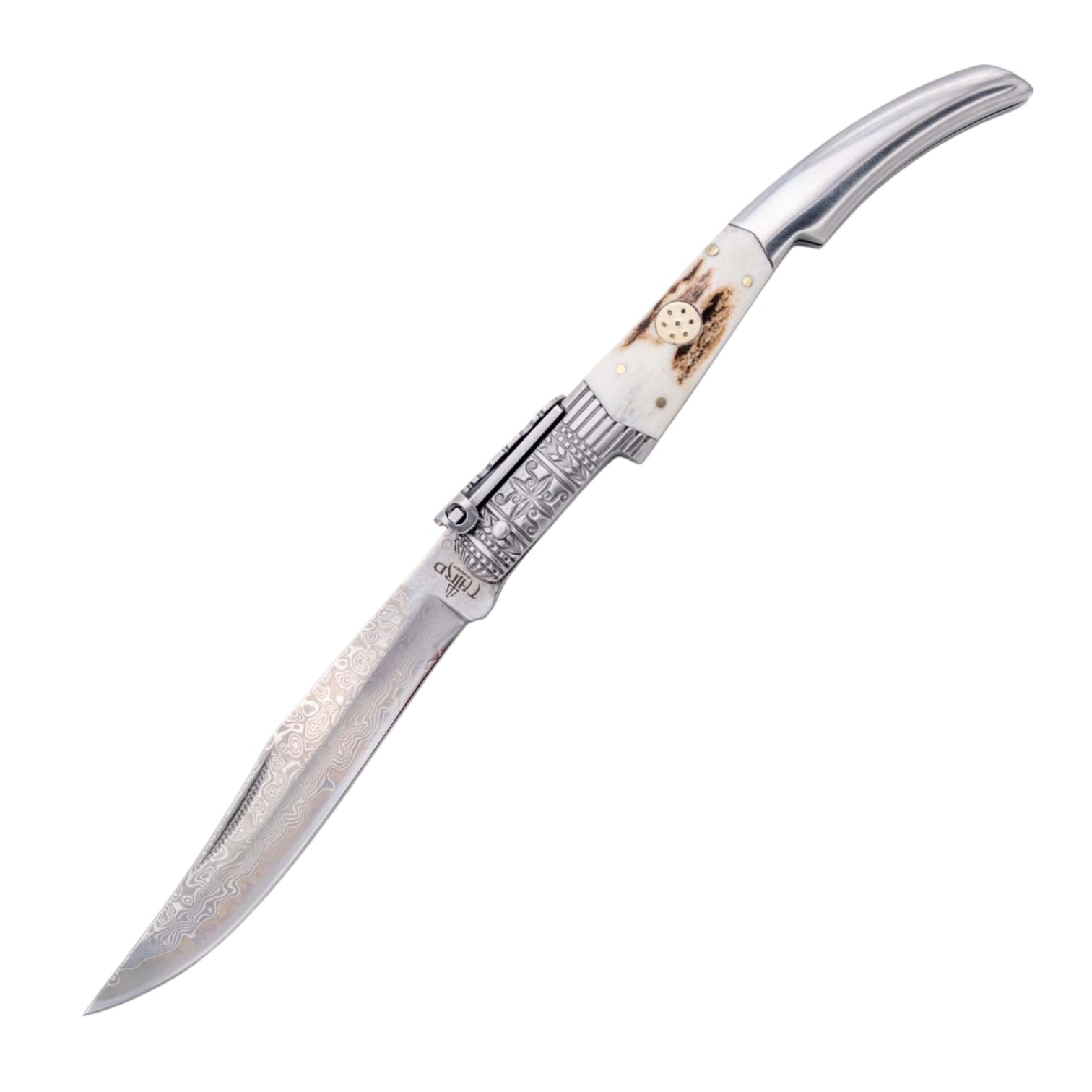 Navaja de Carraca Third Serie Ciervo Acero Damasco Hoja 11 cm