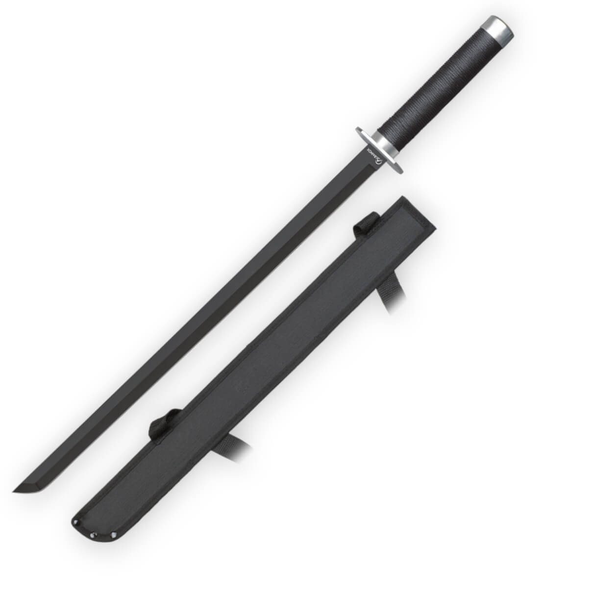 Machete katana con hoja negra de 50 cm y mango encordado negro co...
