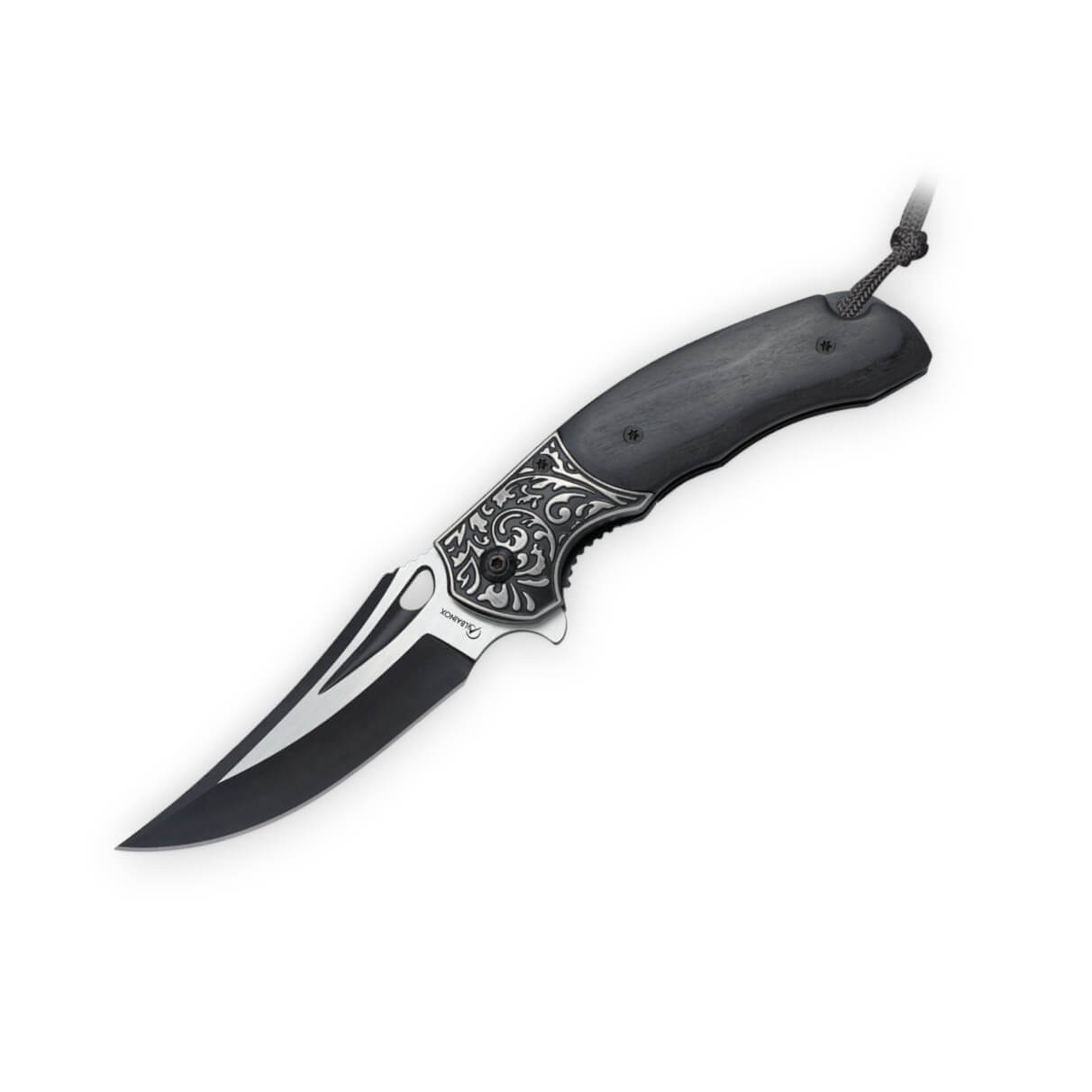 Navaja de bolsillo con mango de estamina negra con virola de acer...