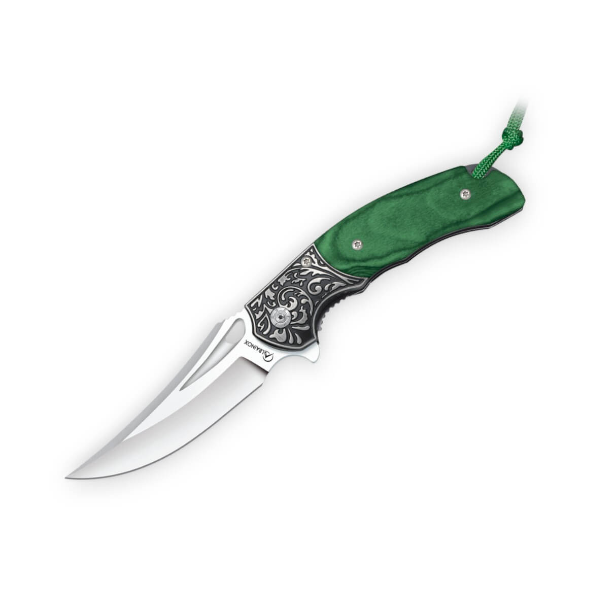 Navaja de bolsillo con mango de estamina verde con virola de acer...