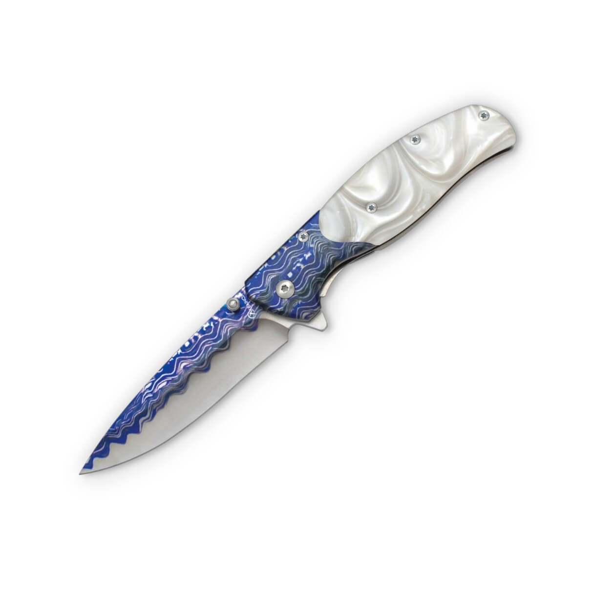 Navaja de bolsillo con mango acrílico blanco con virola de acero ...