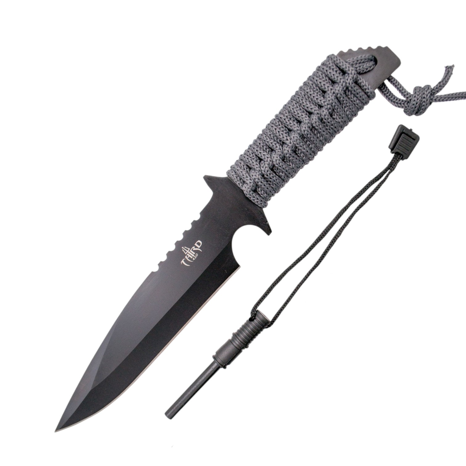 Cuchillo Táctico Compacto 28,7 cm Acero 420 Negro Encordado Gris