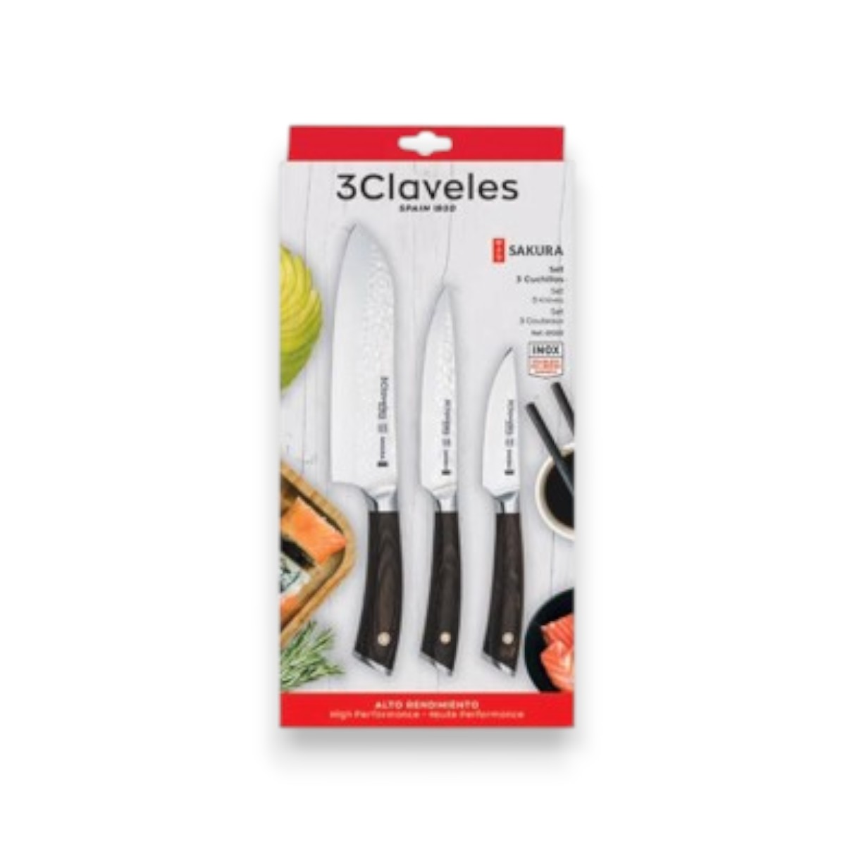 Set de 3 cuchillos de cocina Sakura con mango de madera y hoja martilleada