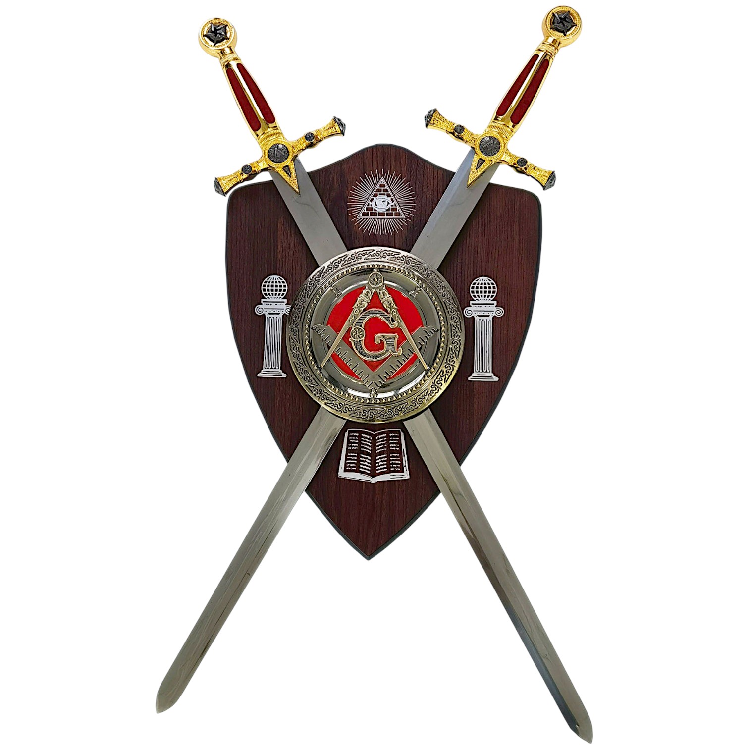 Escudo Masónico con Espadas 66x41 cm Réplica Decorativa Terciopel...
