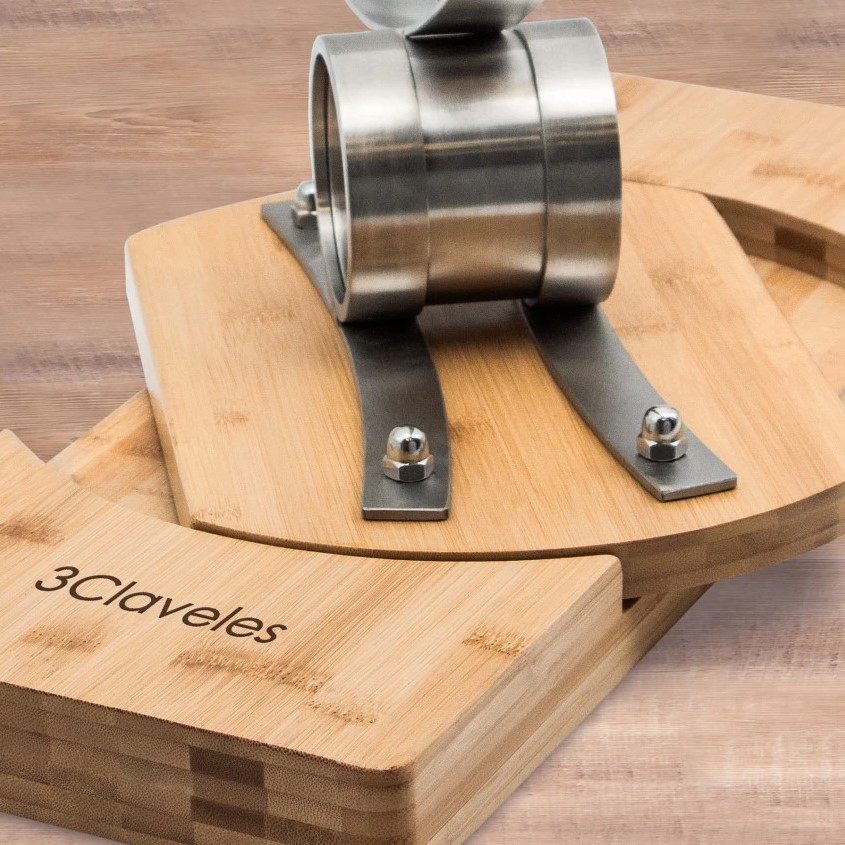 360º neigbarer Schinkenhalter aus Holz und Edelstahl mit drehbarem Kopf