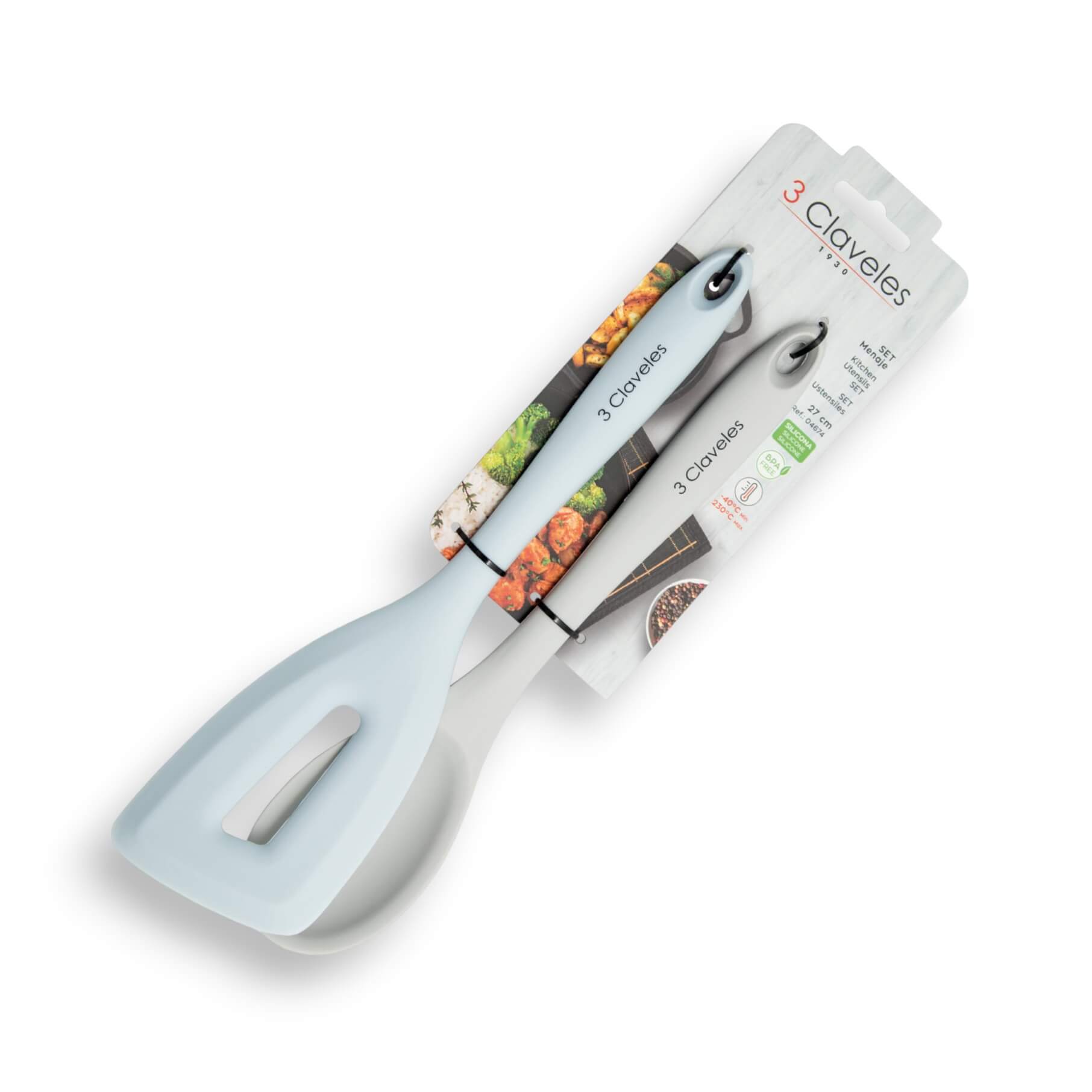 Set de utensilios de cocina de silicona 3 Claveles cuchara + pala