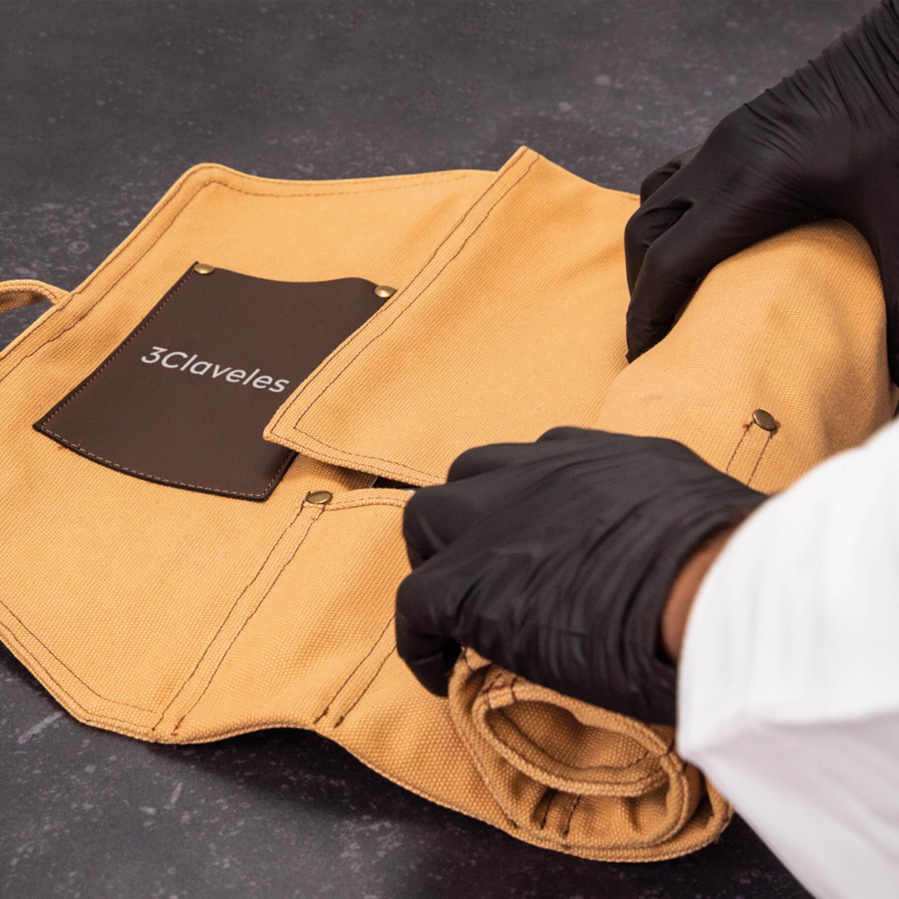 Étui en toile marron 3 Claveles pour 8 couteaux de cuisine