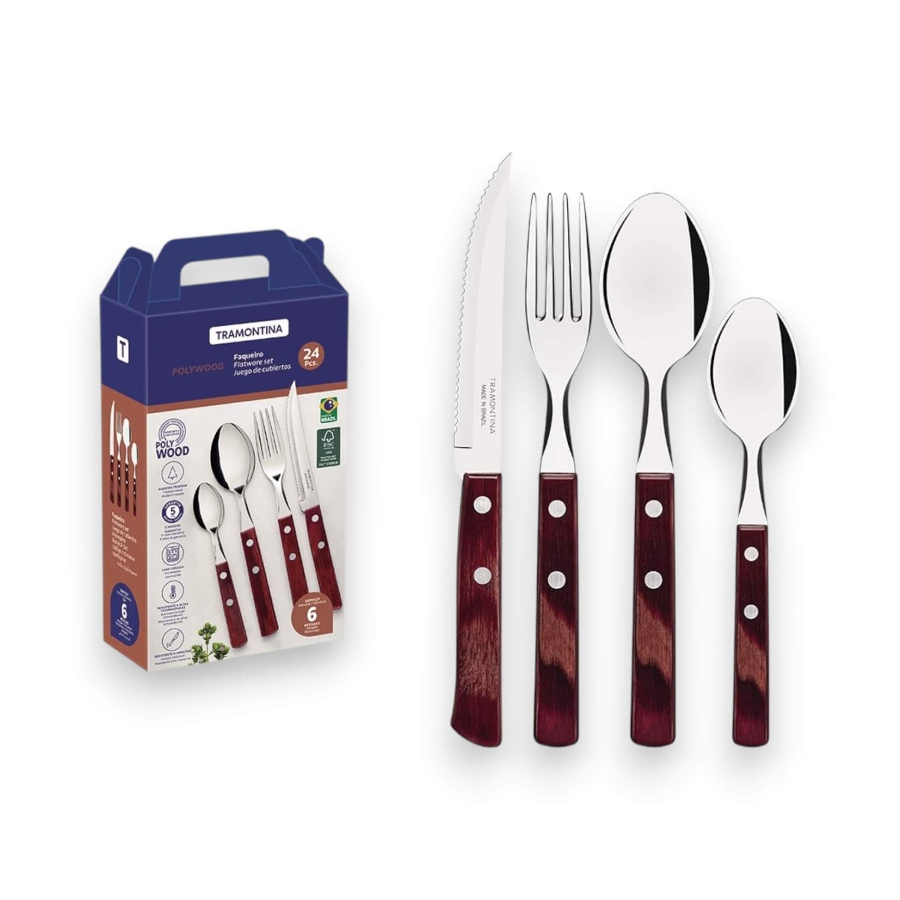 Juego de cubiertos para carne o barbacoa Tramontina Poliwood rojo...