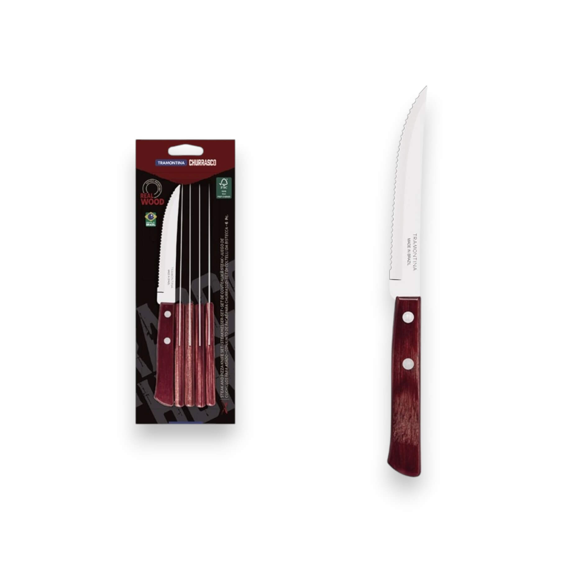 Set de cuchillos chuleteros carne/bbq Tramontina polywood FSC 298...