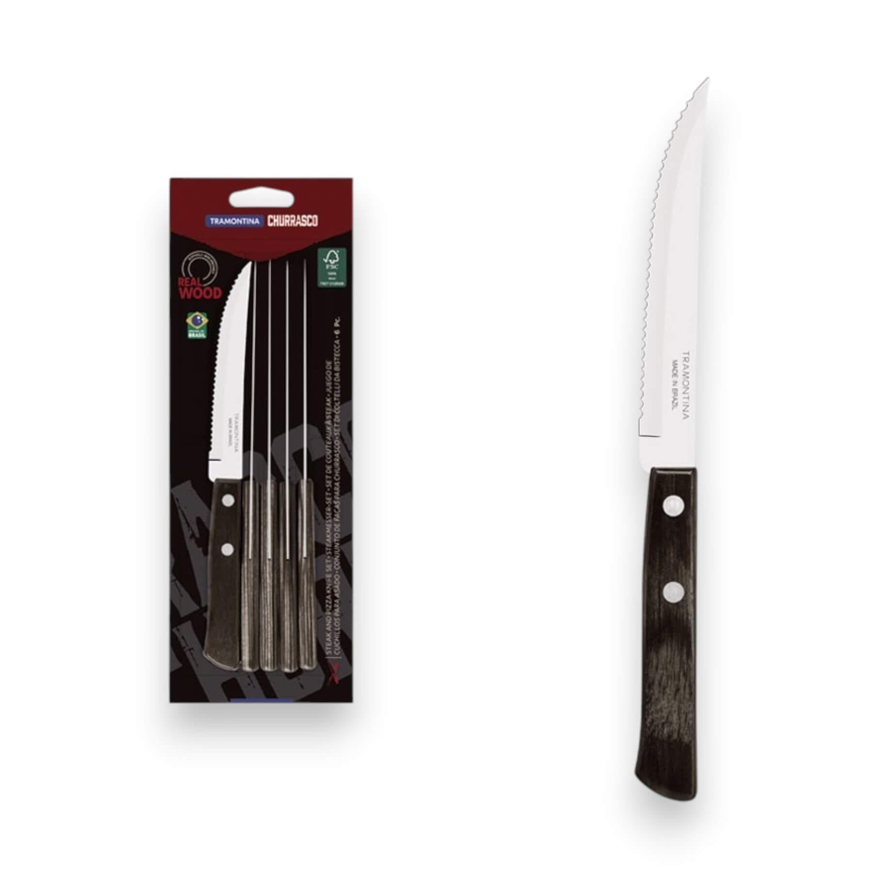 Set de cuchillos chuleteros carne/bbq Tramontina polywood FSC 298...