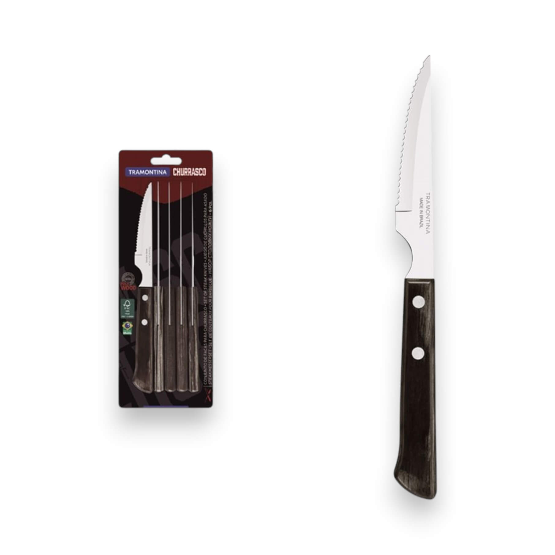 Set cuchillos para barbacoa de 6 piezas Tramontina madera marrón