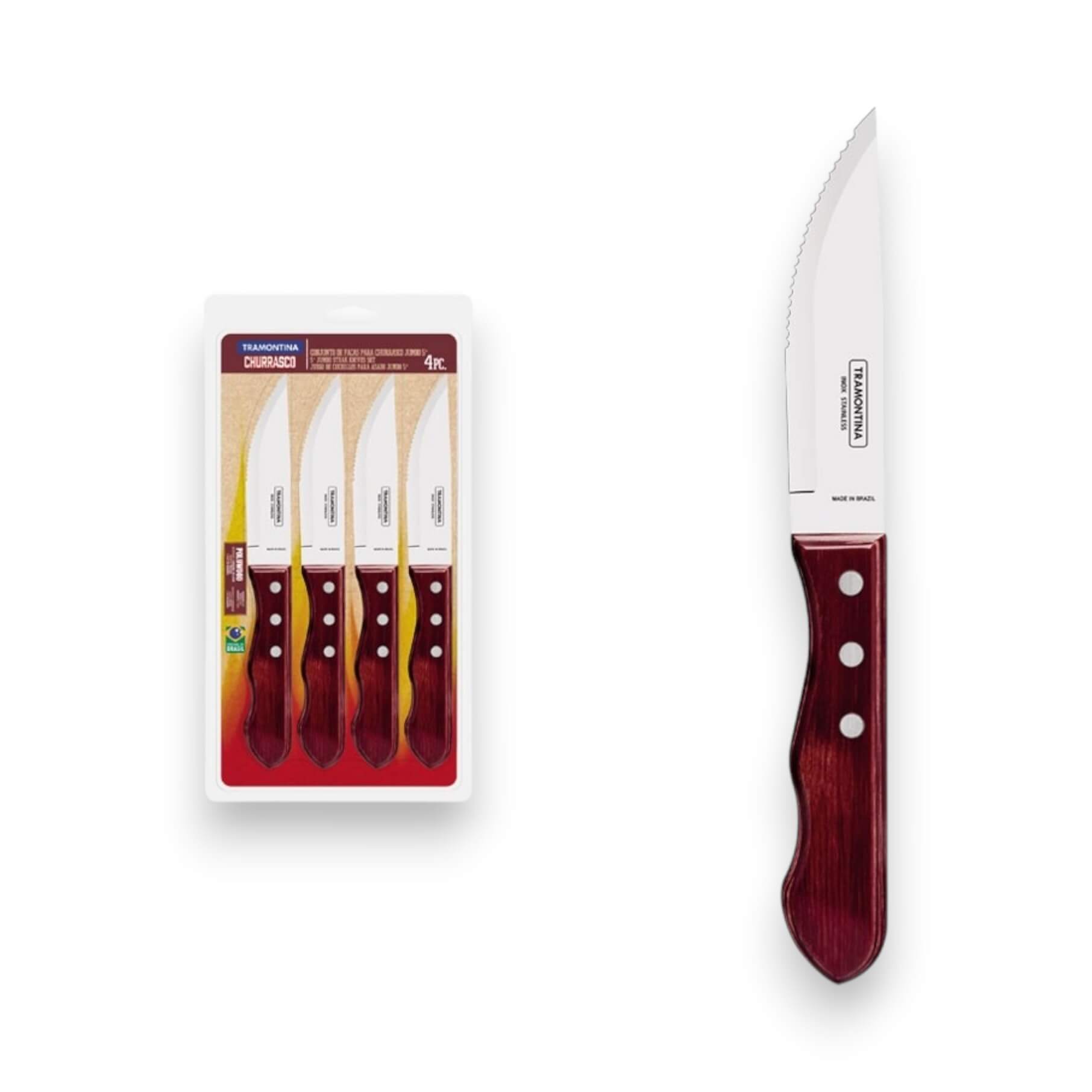 Set de 4 cuchillos chuleteros carne/bbq Tramontina polywood FSC 2...