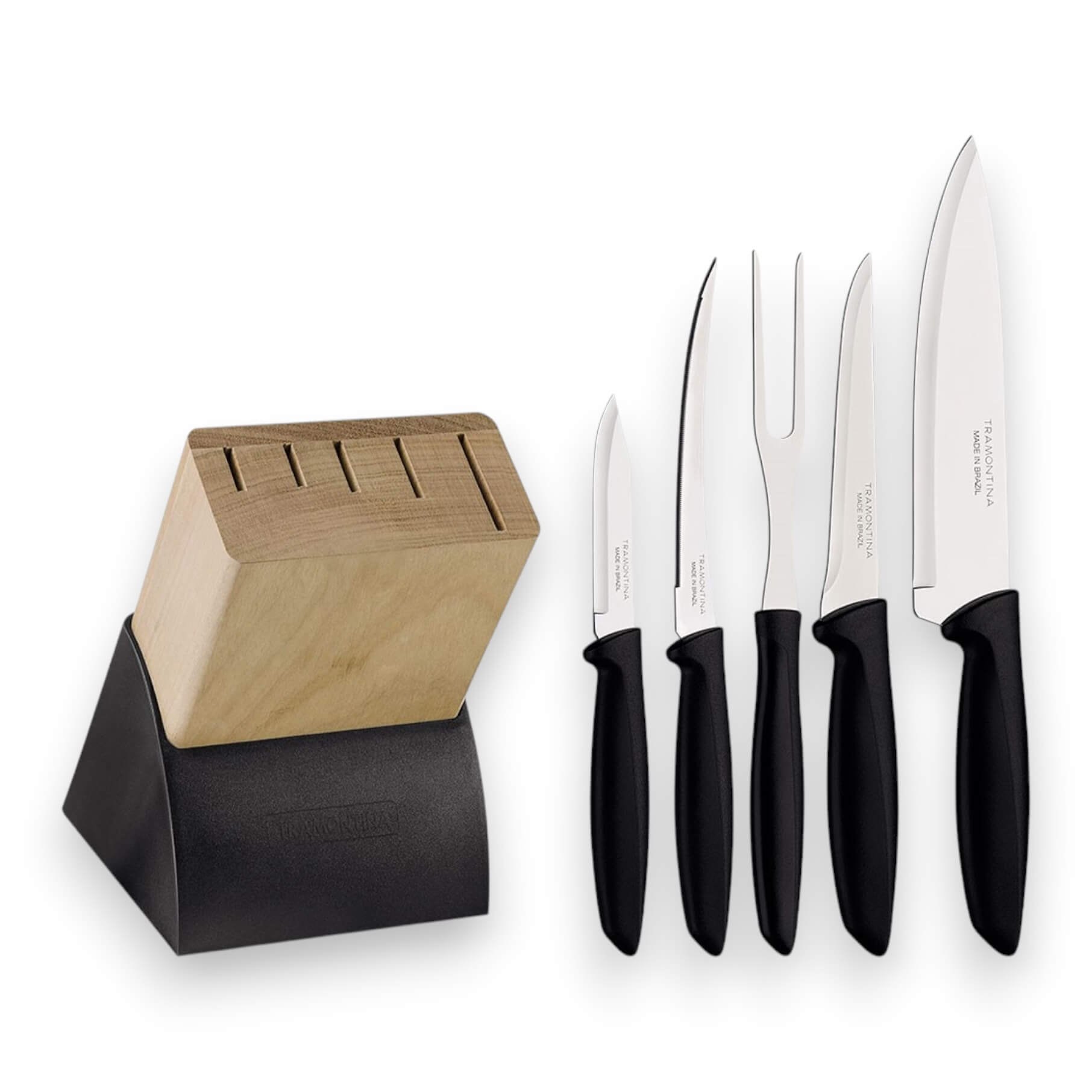 Set de 4 cuchillos de cocina y tenedor trinchante con taco de mad...