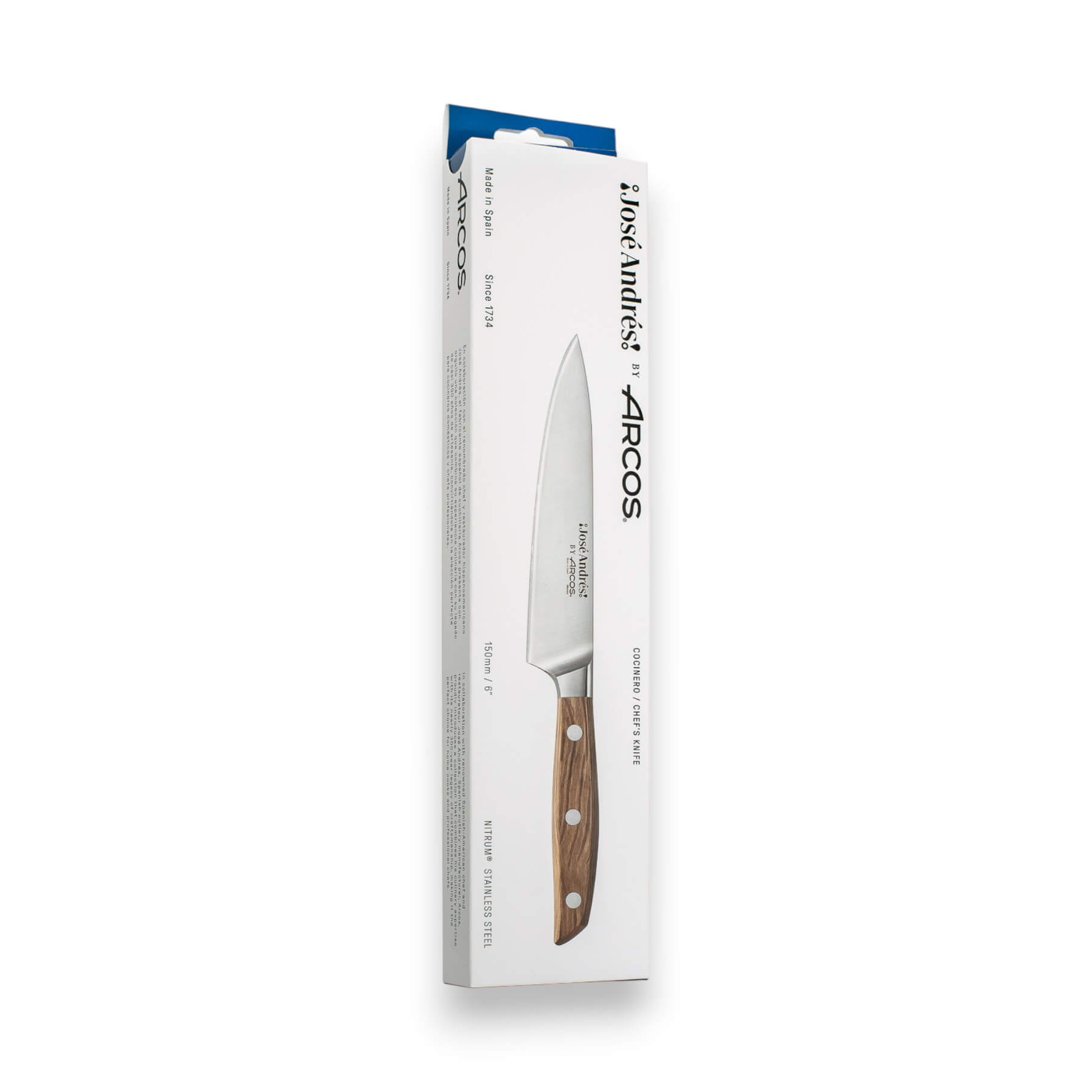 Cuchillo cocinero con hoja de 15 cm y mango de madera de encima Arcos serie José Andrés