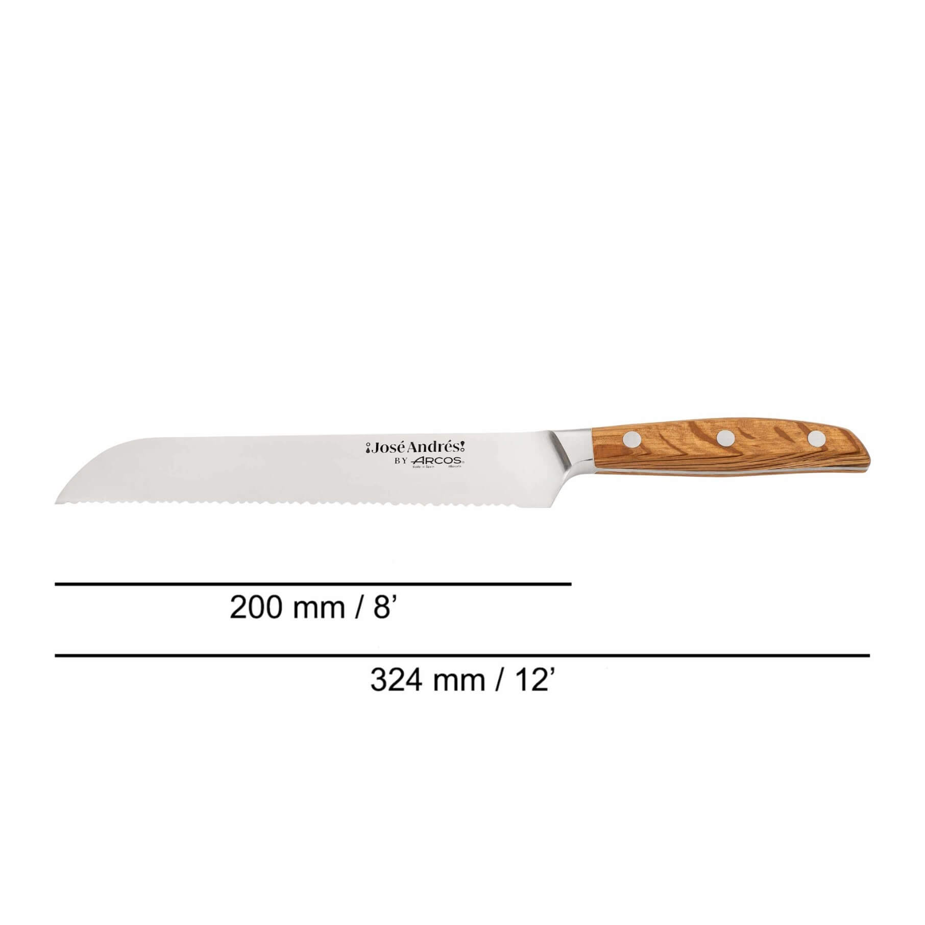Cuchillo panero con hoja de 20 cm y mango de madera de encima Arcos serie José Andrés