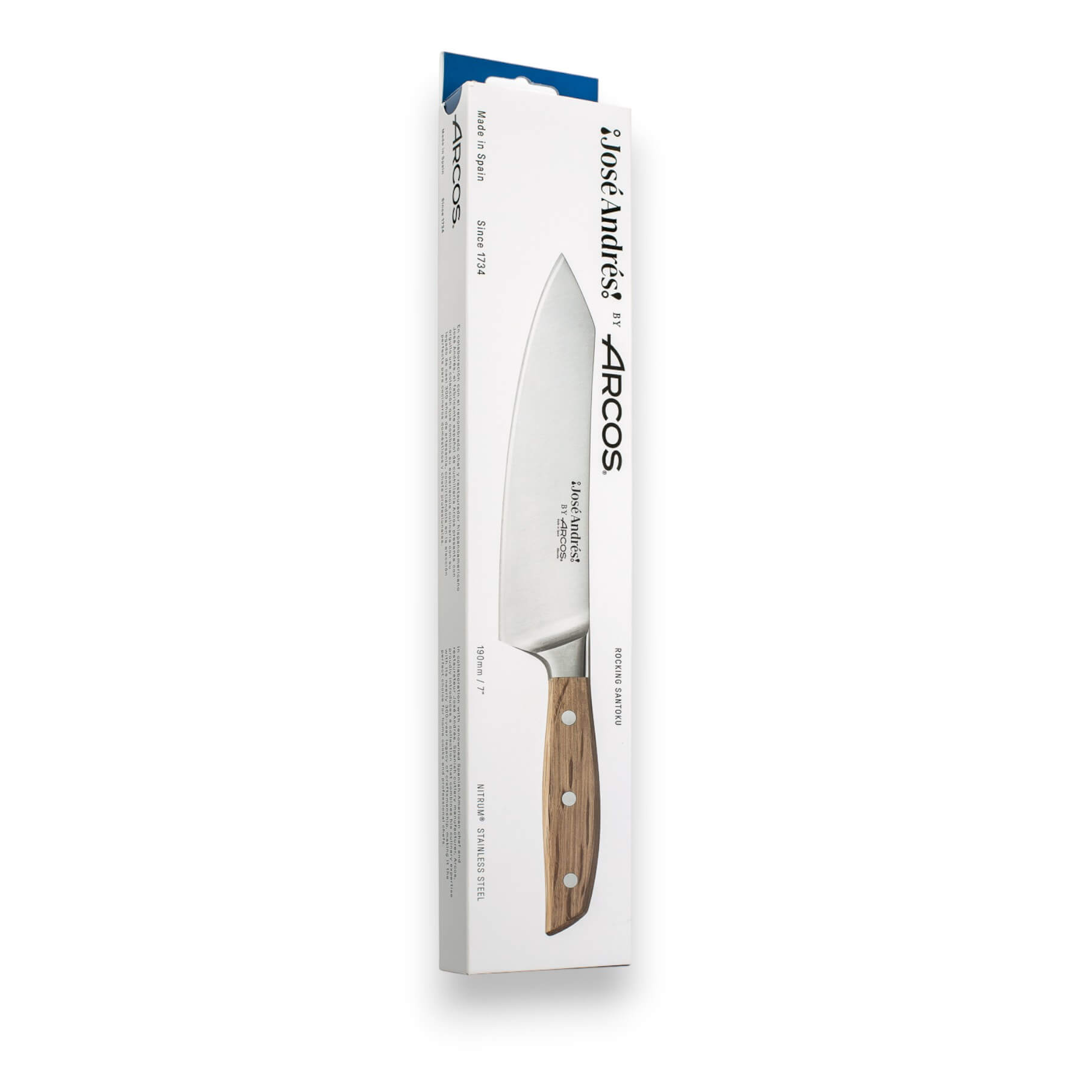 Rocking Santoku knife with 19 cm blade and oak wood handle Arcos José Andrés series