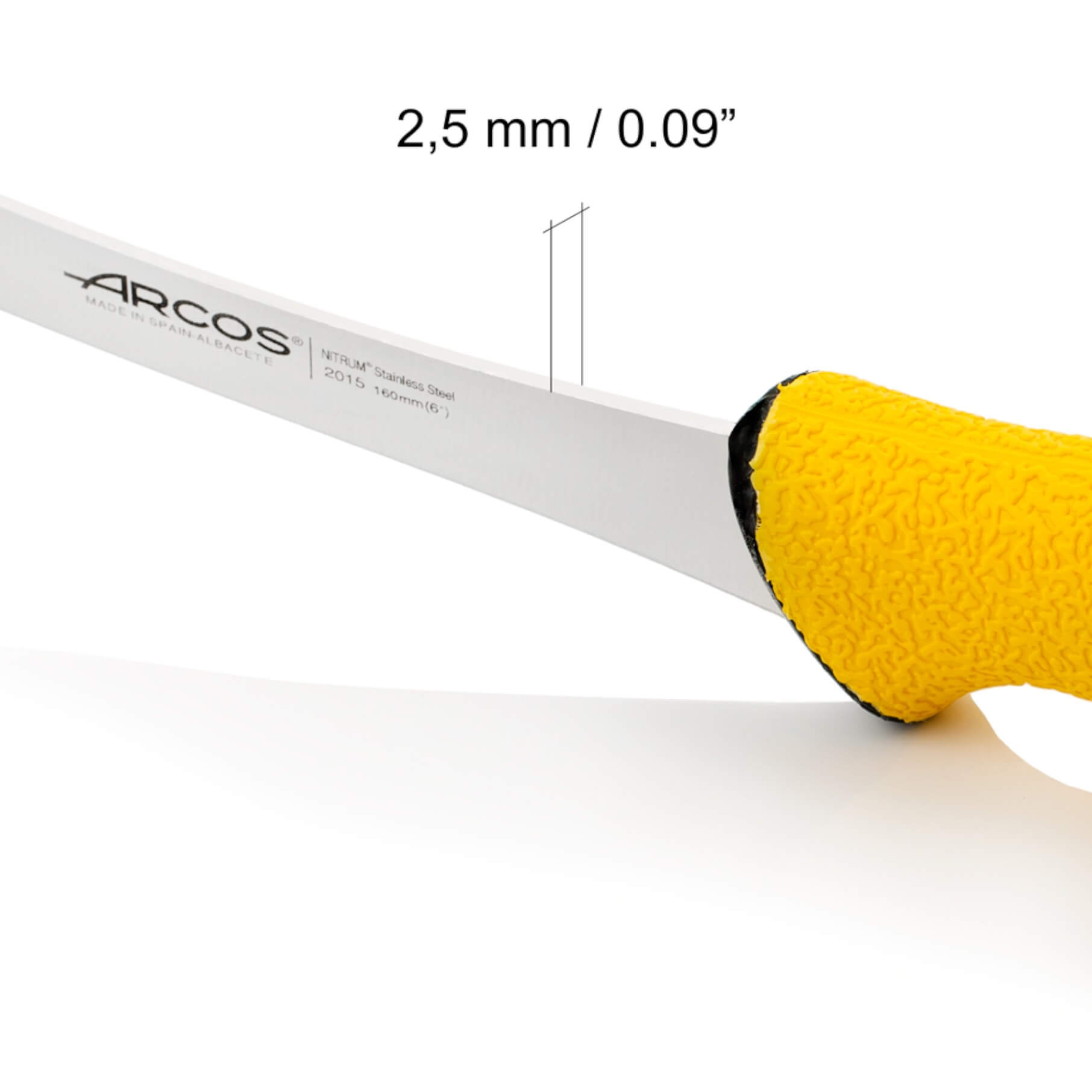 Cuchillo deshuesador curvo semi rígido 160 mm Arcos Duo Pro con mango amarillo