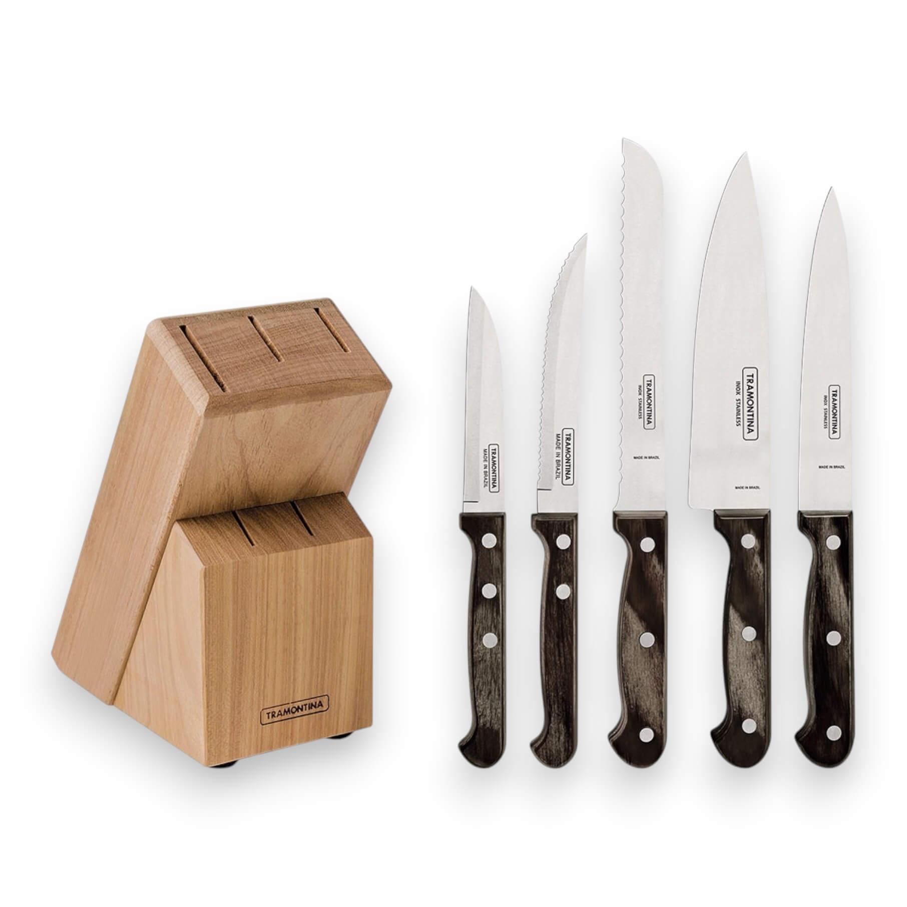 Set de 5 cuchillos de cocina y taco Tramontina Polywood marrón 21...