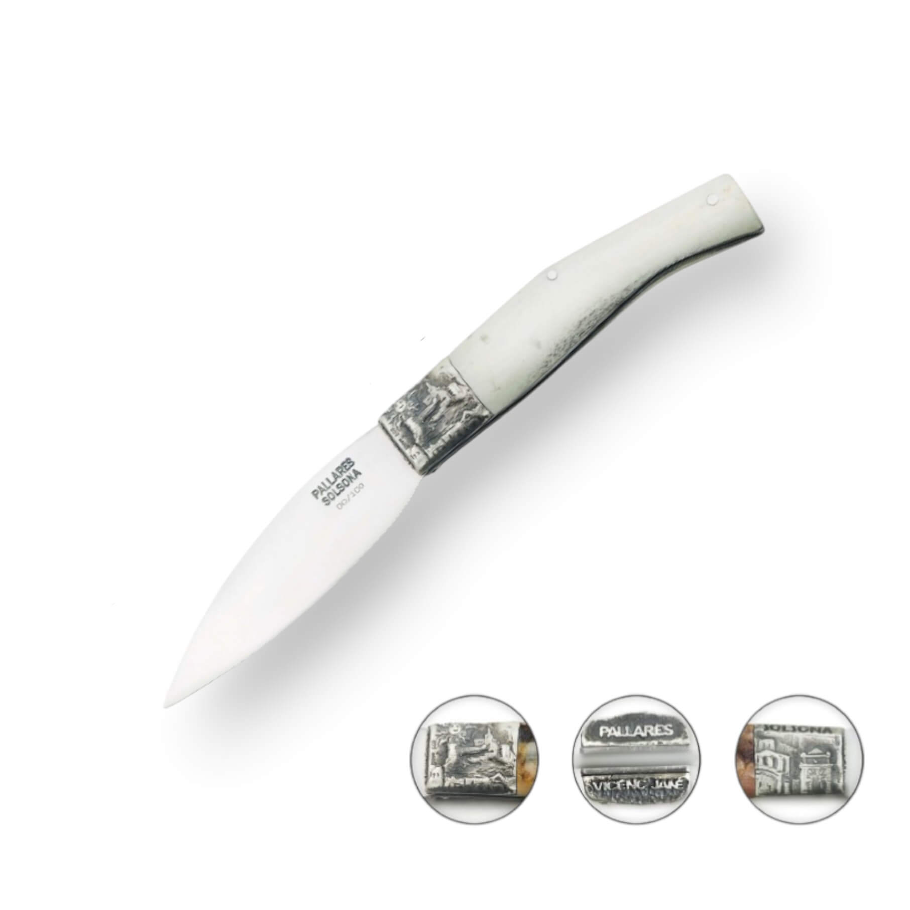 Navaja pallares BUSA acero inox con mango de ciervo pulido y viro...