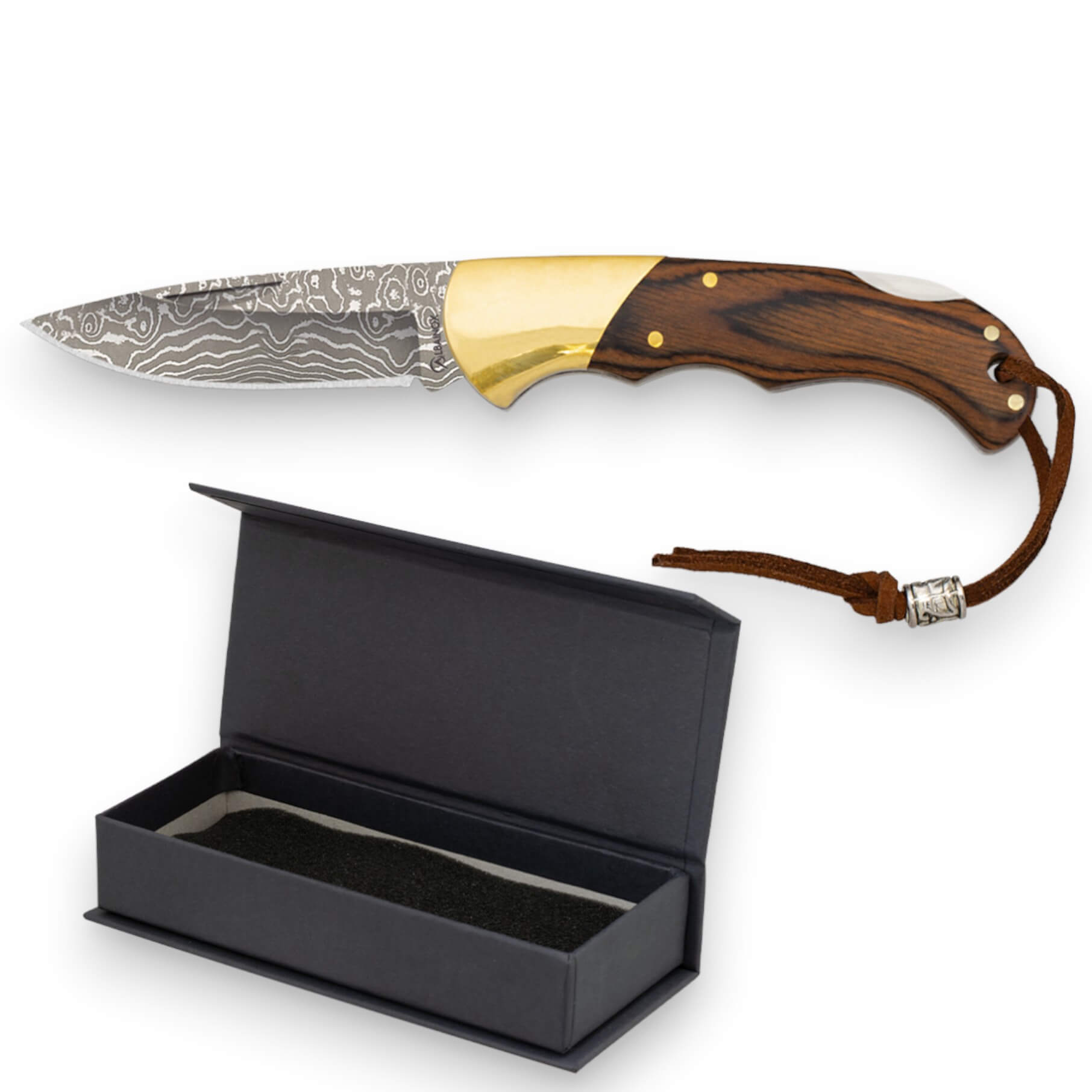 Navaja de damasco y estamina con hoja de 7.4 cm y virola de latón