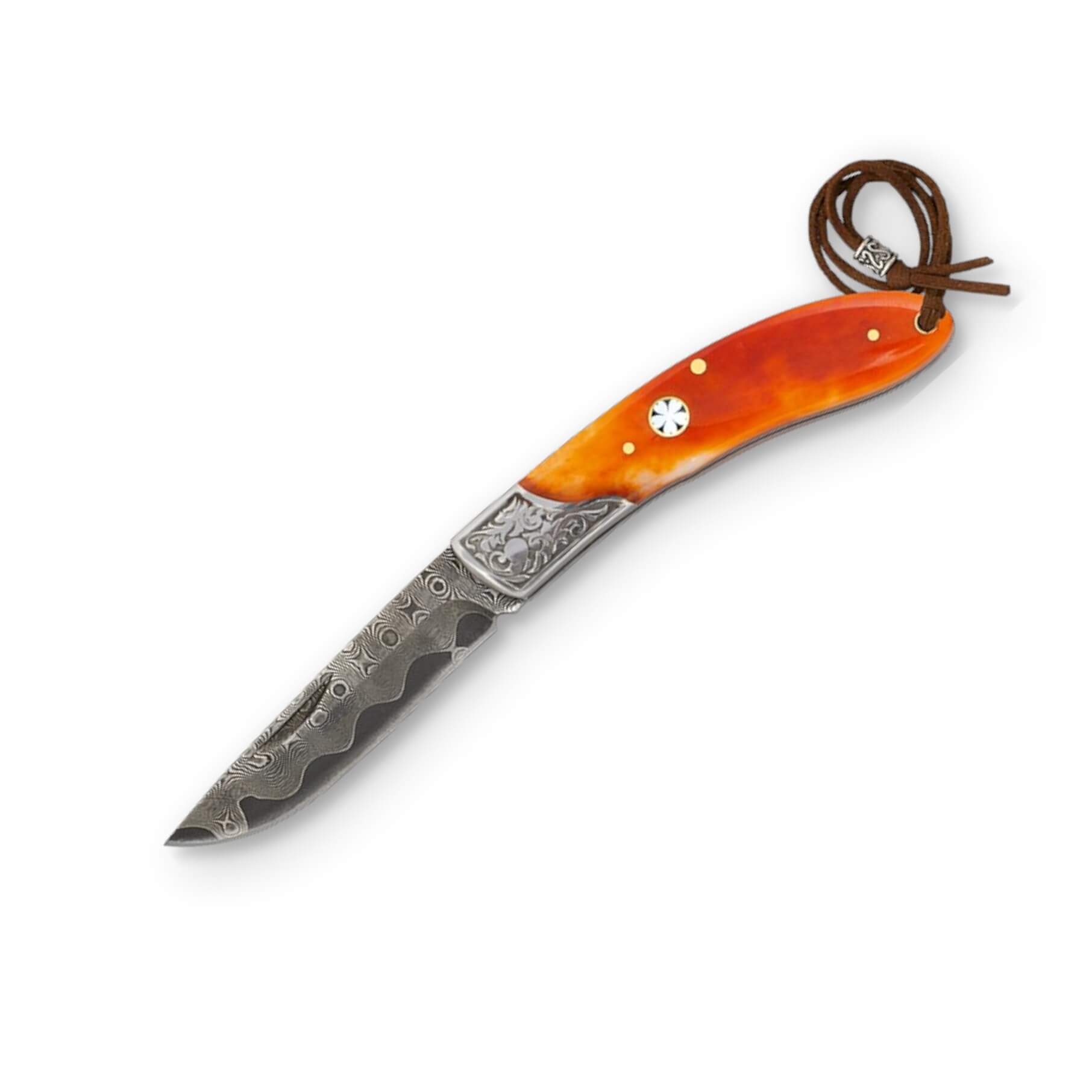 Navaja de bolsillo con hoja damasco de 7.3 cm y mango de hueso y ...