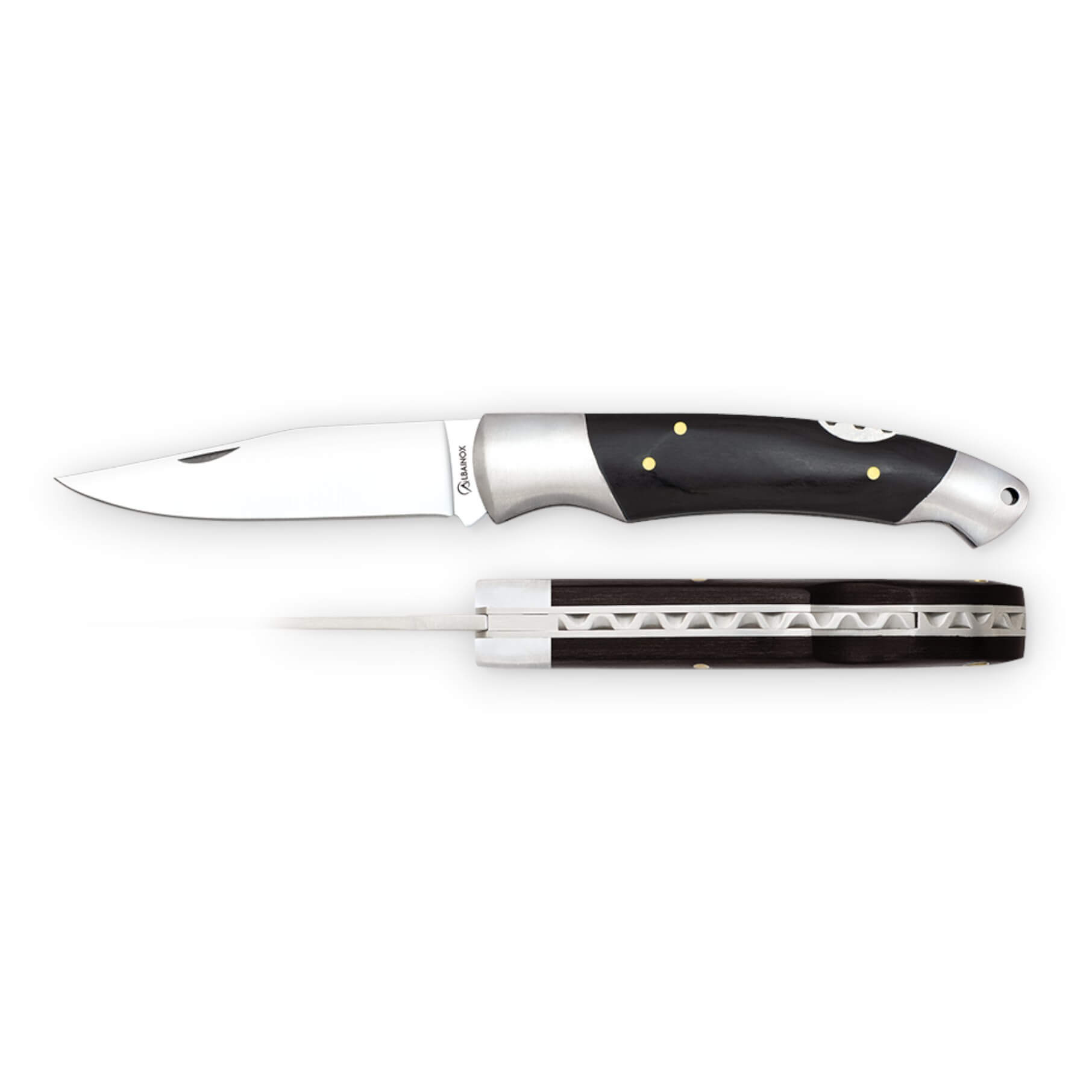 Pocket knife with an 8 cm blade and black stamina handle with a steel bolster