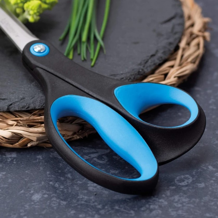 Tijeras cocina 8" con mango ergonómico soft grip azul