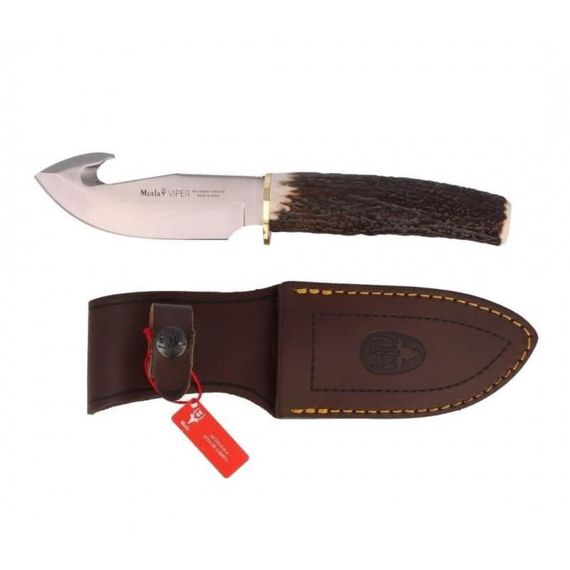 Cuchillo de caza Muela Viper-11A con mango de asta de ciervo y hoja enteriza de 11 cm