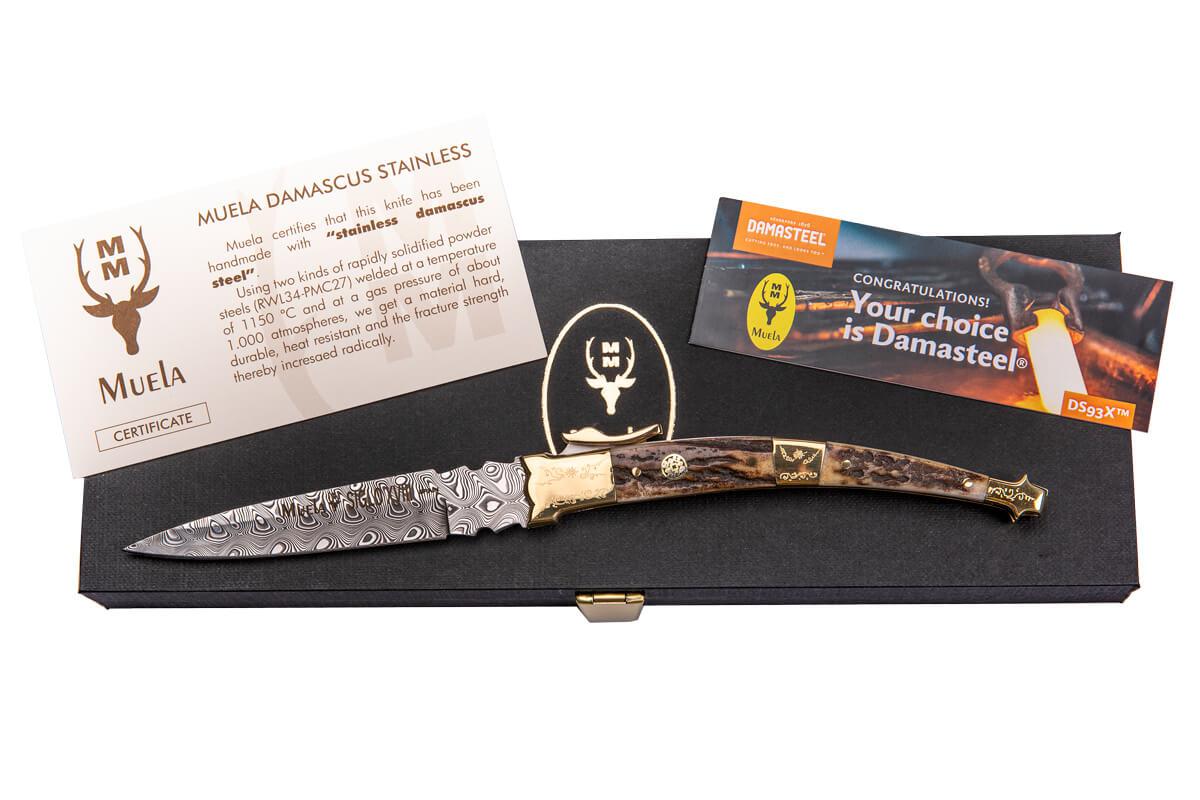 Muela MB damascus steel knife with deer horn handle