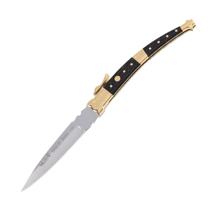 Navaja de colección, cachas de madera prensada negra y latón con ...