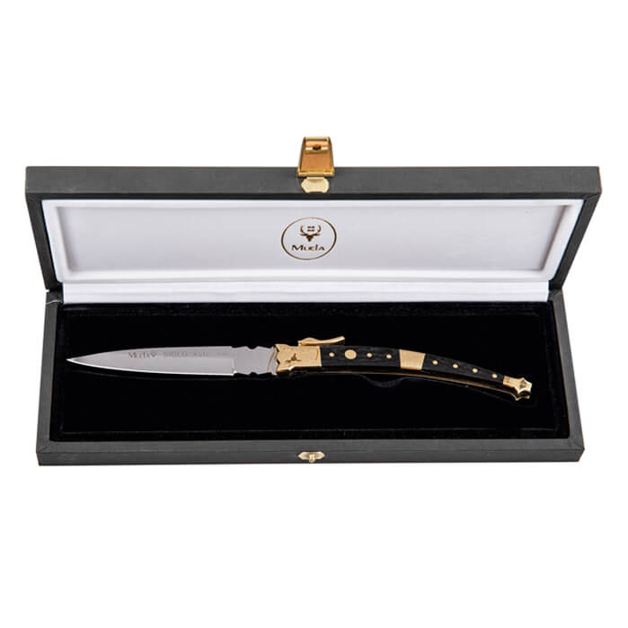 Collection penknife, black pressed wood and brass handles with 9 cm. blade.