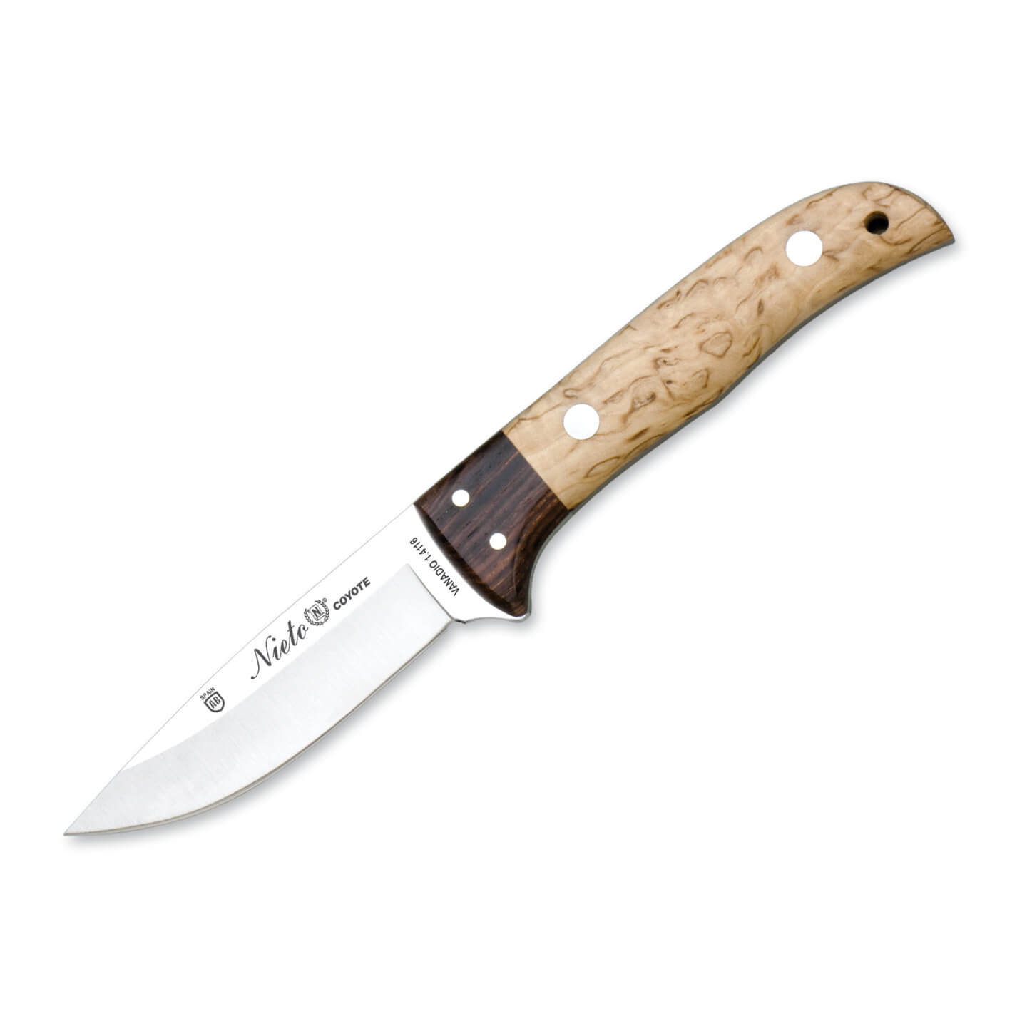 Cuchillo de caza Nieto Coyote con mango de madera de abedul rizad...