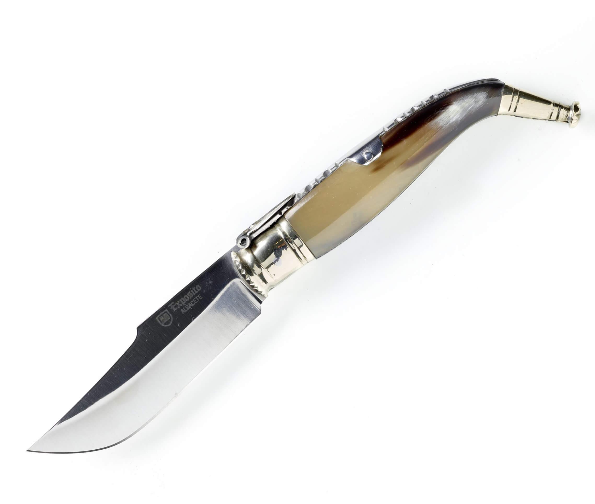 Handgefertigtes Albacete-Klappmesser mit einem Griff aus Stierhor...