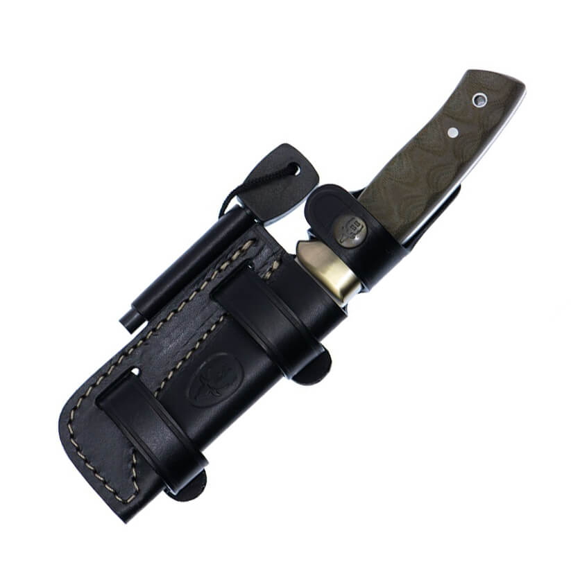 Faca de sobrevivência Muela Kodiak 10G com escamas de micarta verde e bainha multiposição com magnésio