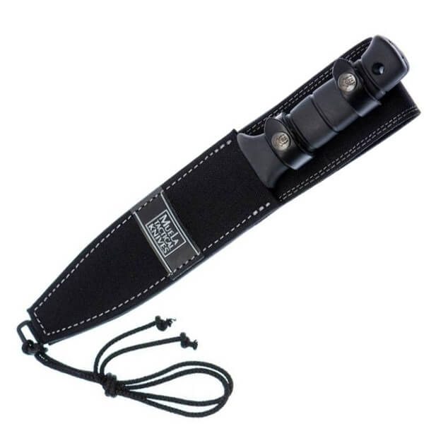 Cuchillo táctico Muela Tornado-18N con mango de goma negra y hoja negra de 18 cm