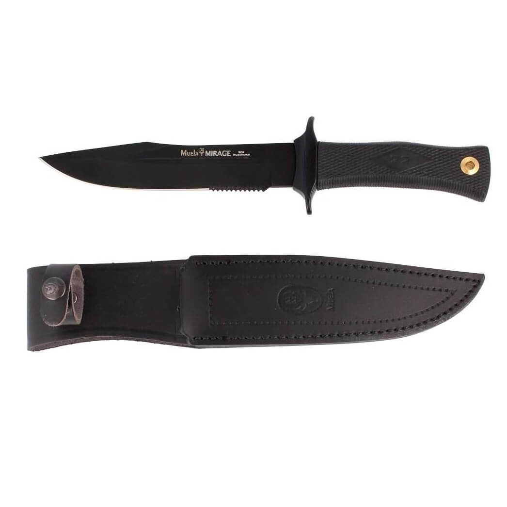 Coltello da caccia Muela Mirage-18N con manico in gomma nera e lama nera da 18 cm