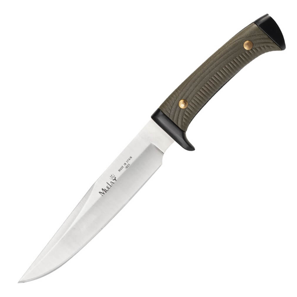 Muela 3162 hunting knife with green plastic handle and black zama...