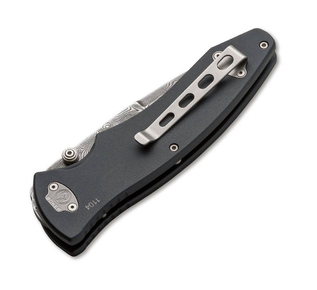 Canivete Boker Tirpitz-Damast com lâmina de damasco e cabo de alumínio e nogueira