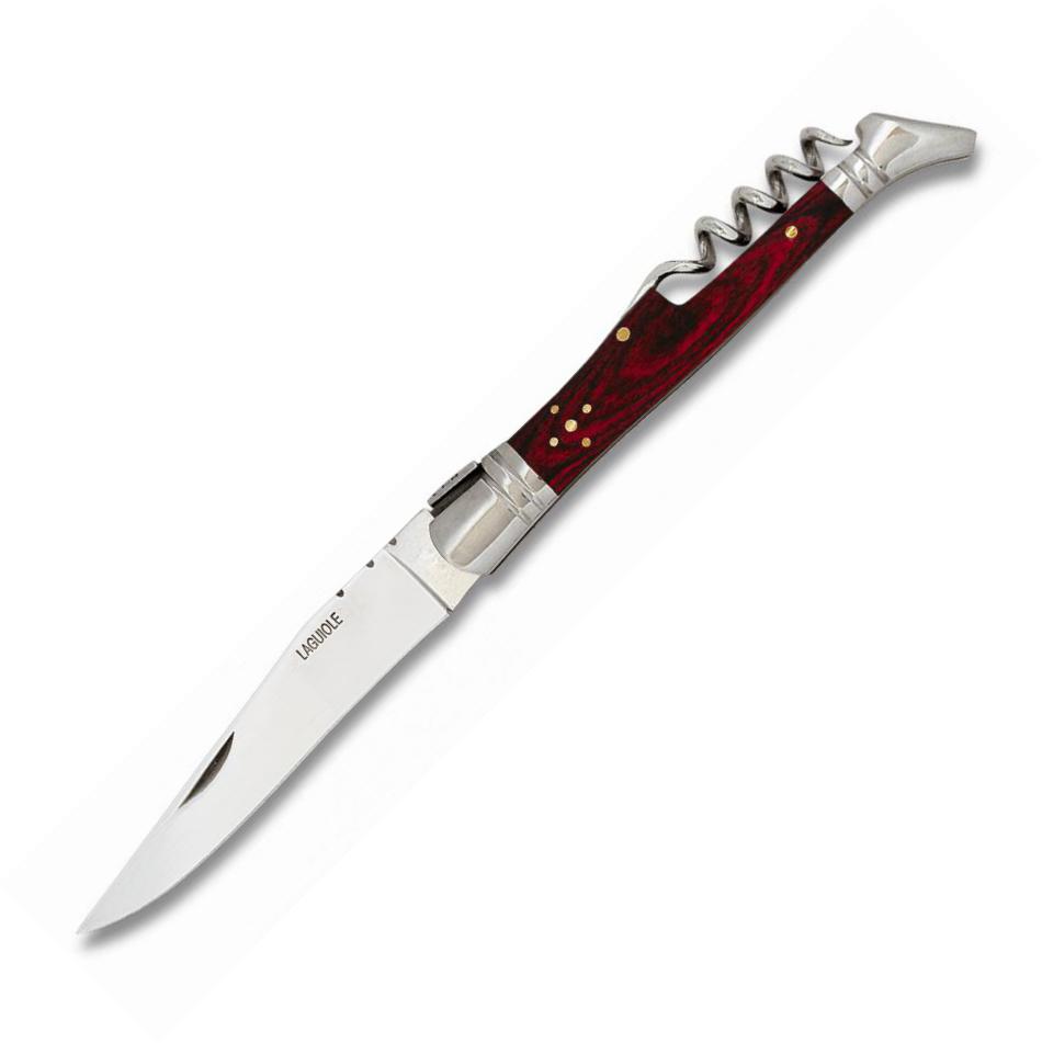 Laguiole Albainox folding knife with red wood handle, corkscrew a...