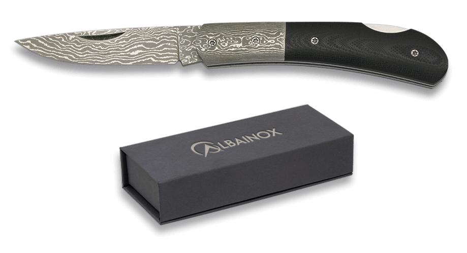 Navaja de Albainox con hoja de acero damasco de 6,4 cm, virola da...