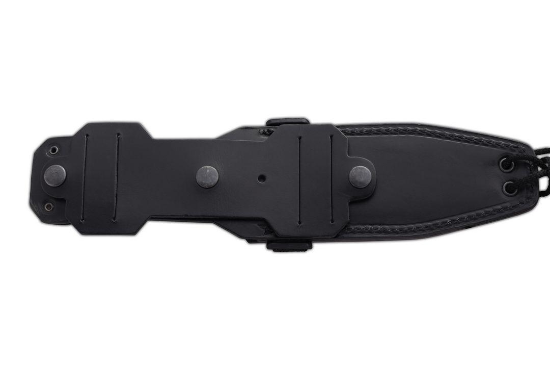 JV Chacal Makro bushcraft knife with black micarta handle and leather sheath