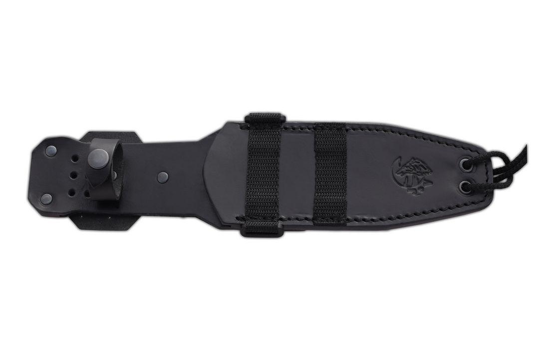 JV Chacal Makro bushcraft knife with black micarta handle and leather sheath