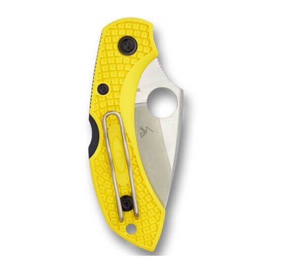 Spyderco Dragonfly 2 tactical knife with yellow FRN handle and H1 steel blade