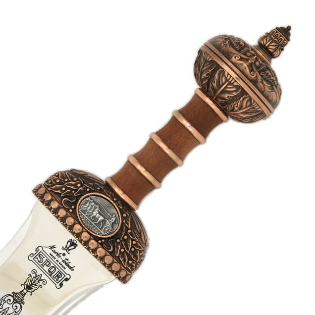 Espada Romana Julio César con empuñadura madera labrada con molde de lattón decorado Marto 517