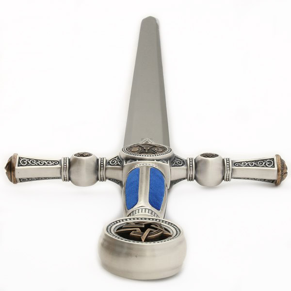 Spada massonica con elsa argento e blu con incisioni 776