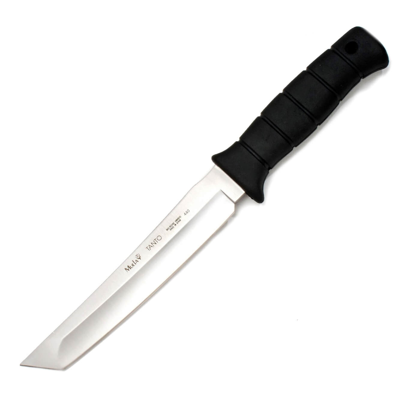 Muela Tanto-19W tactical knife with black rubber handle and satin...