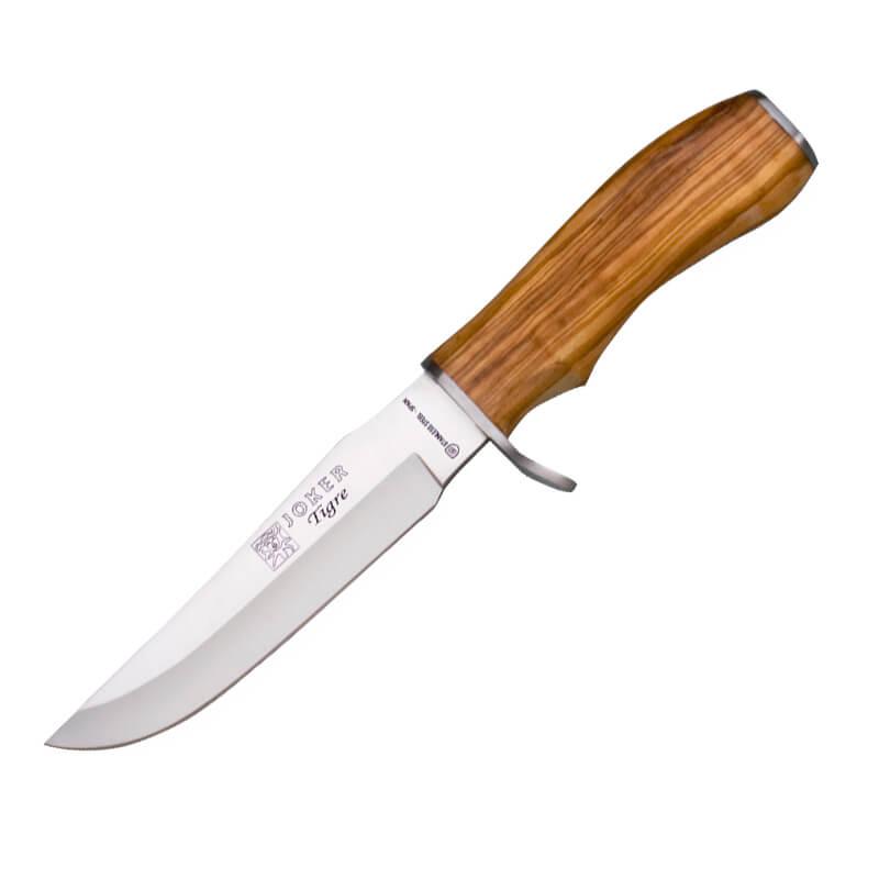 Cuchillo de caza Joker Tigre con mango de madera de olivo y hoja de 14 cm