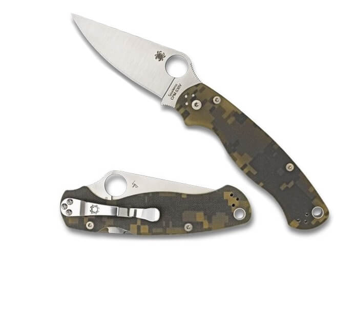 Spyderco Para military 2 com cabo camuflado G10 e lâmina de aço CPM S30V de 8,6 cm