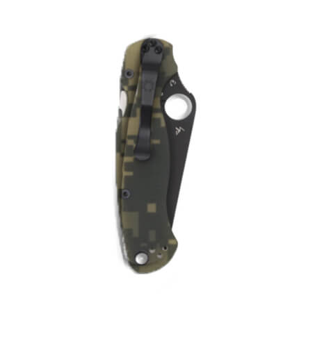 Spyderco Para military 2 com cabo camuflado G10 e lâmina de aço preta CPM S30V